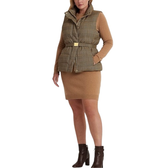 New LAUREN by RALPH LAUREN Quilted Tweed Down Vest Brown Sz 2 - Picture 5 of 17
